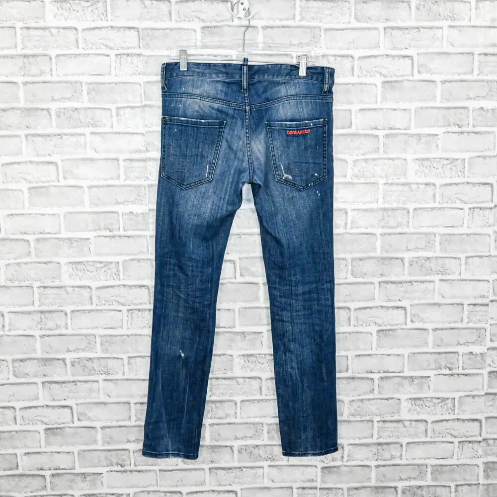 Men's Blue Distressed Straight-Leg Jeans